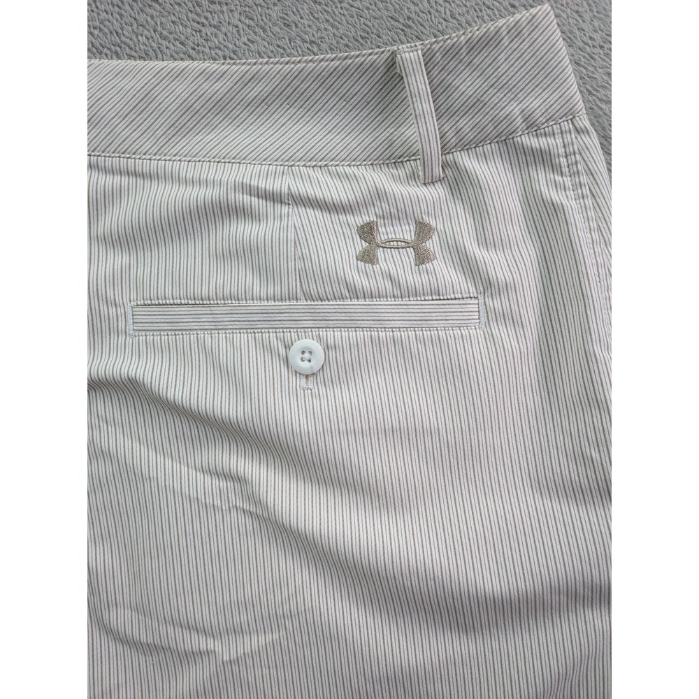 Under Armour Performance Golf Pants Mens 38R Khaki Stripe Flat Front Straight